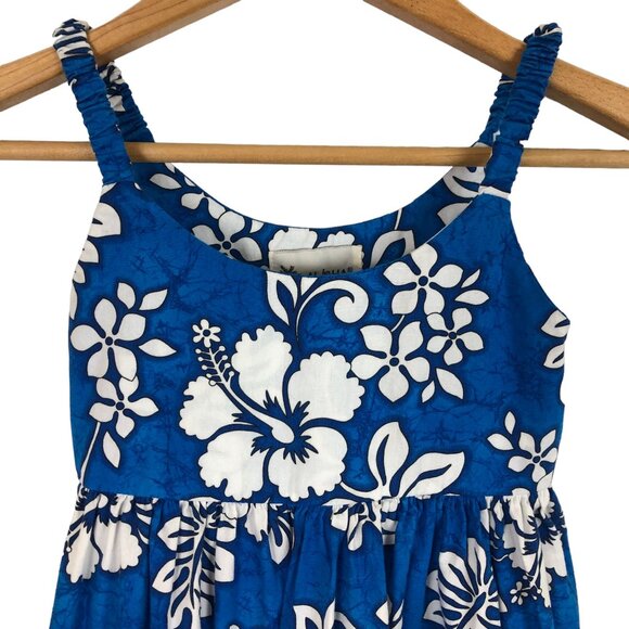 Aloha Republic Girls Sundress Sz 4T Hibiscus Blue White Cotton Hawaii - Picture 4 of 7